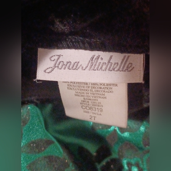 JONA MICHELLE black velvet & green floral print satin formal dress - Picture 8 of 9